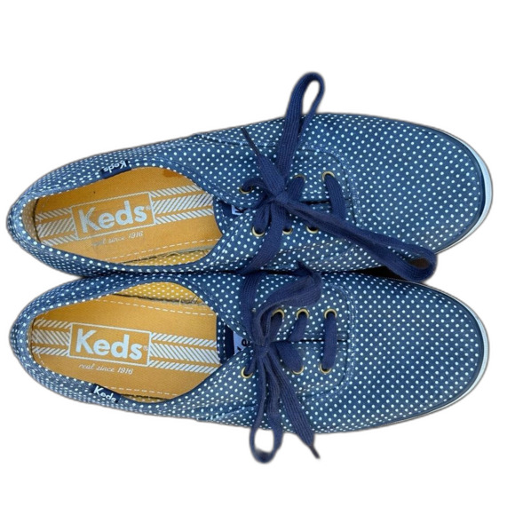 Keds Navy Blue Polka Dot Canvas Tennis Shoes Sneakers - Women’s 9.5 - Picture 2 of 7